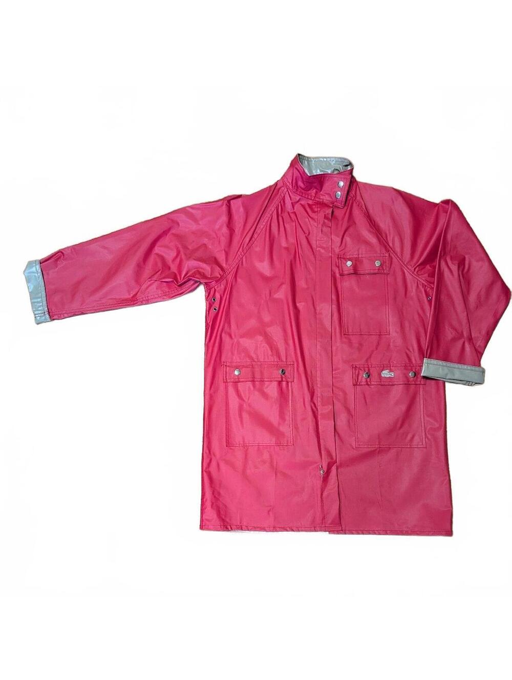 Vintage 1970s Izod Lacoste Reversible Red Khaki PVC Rain Coat Large
